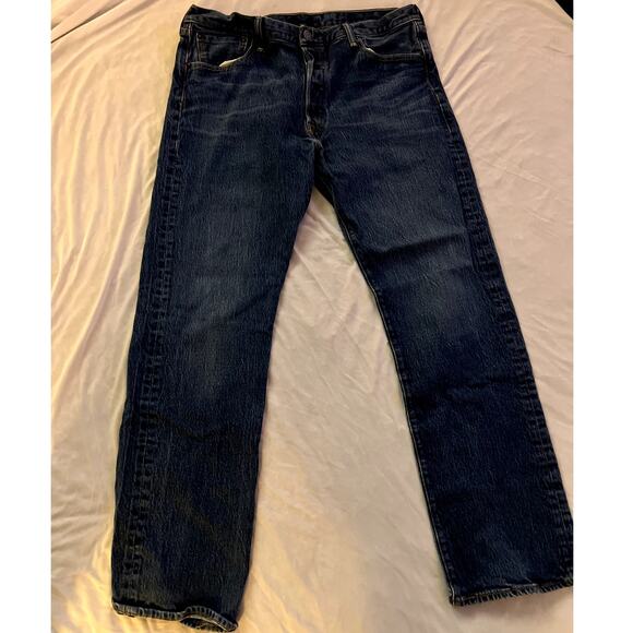 Levi's 501 Jeans W36 L32 Button Fly Straight Leg Dark Wash Denim - Picture 2 of 7